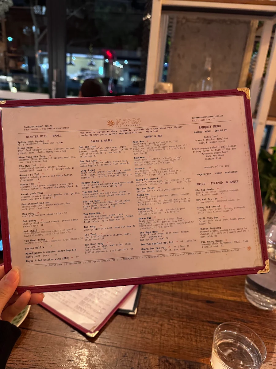 Menu, Maysa Thai Wolli Creek