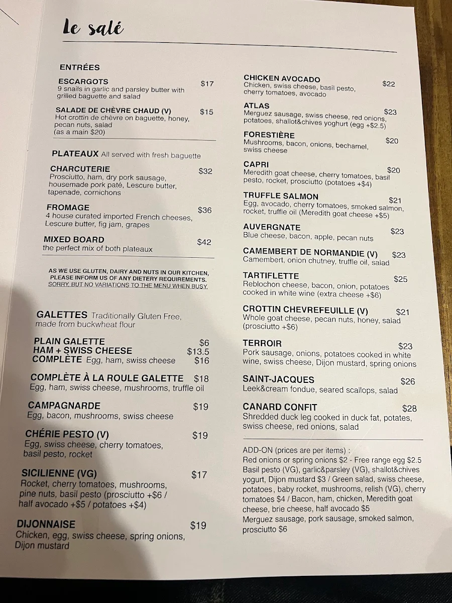 Menu, Roule Galette Carnegie