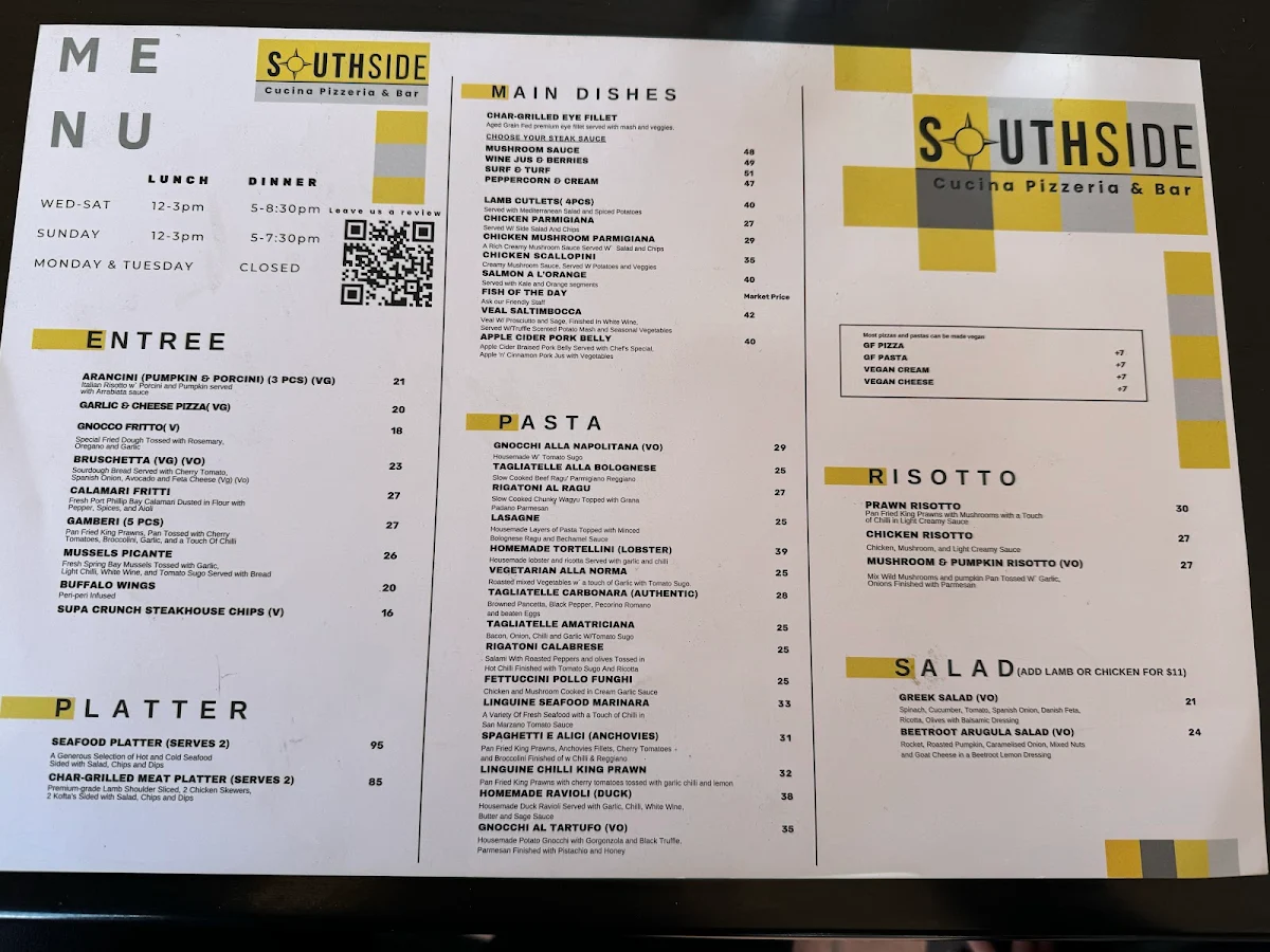Menu, SouthSide Cucina - Pizzeria and Bar