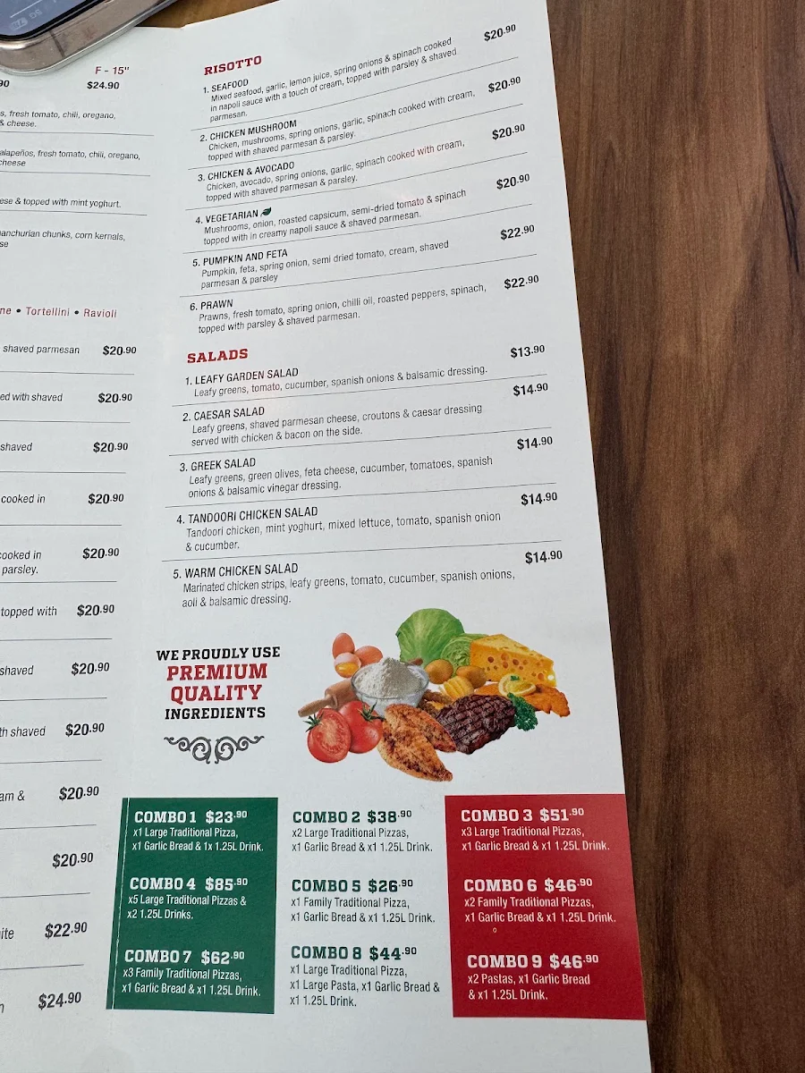 Menu, Vespa Pizza Pasta & Grill