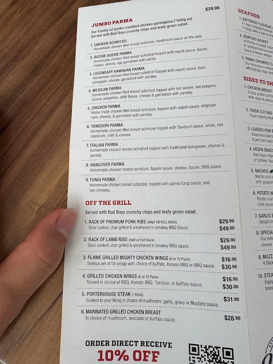 Menu, Vespa Pizza Pasta & Grill