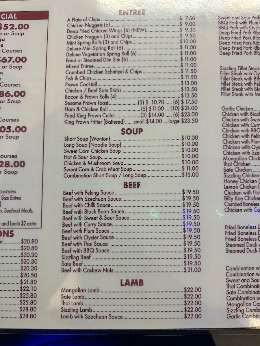 Menu, Golden Century