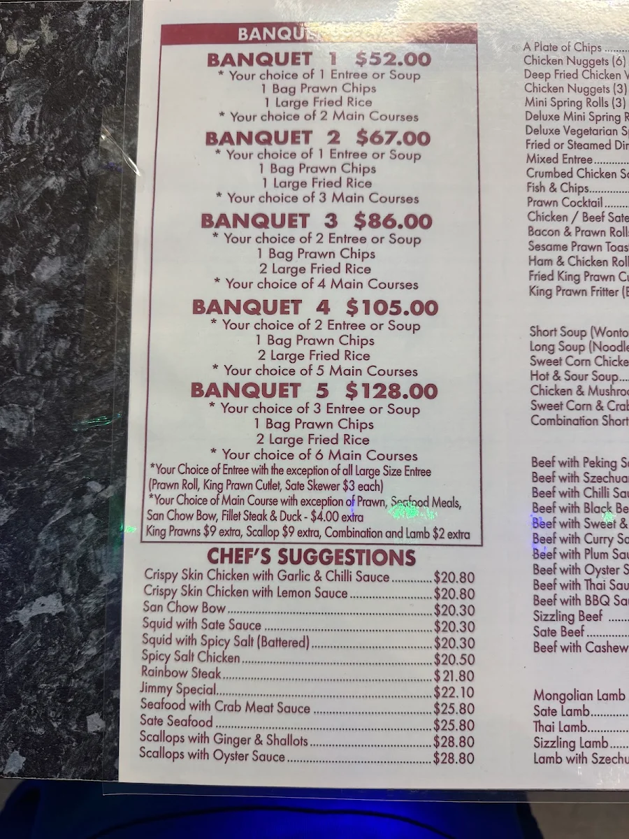 Menu, Golden Century