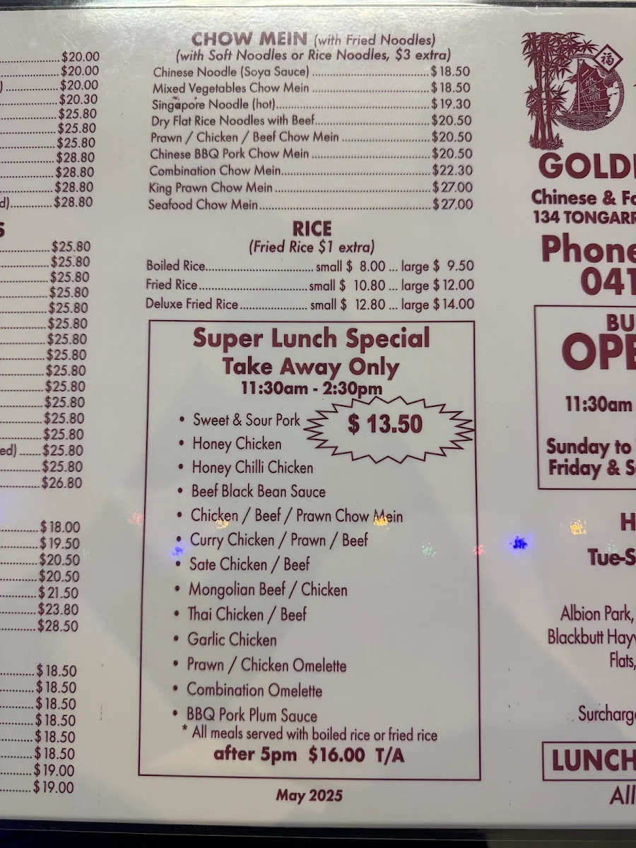 Menu, Golden Century
