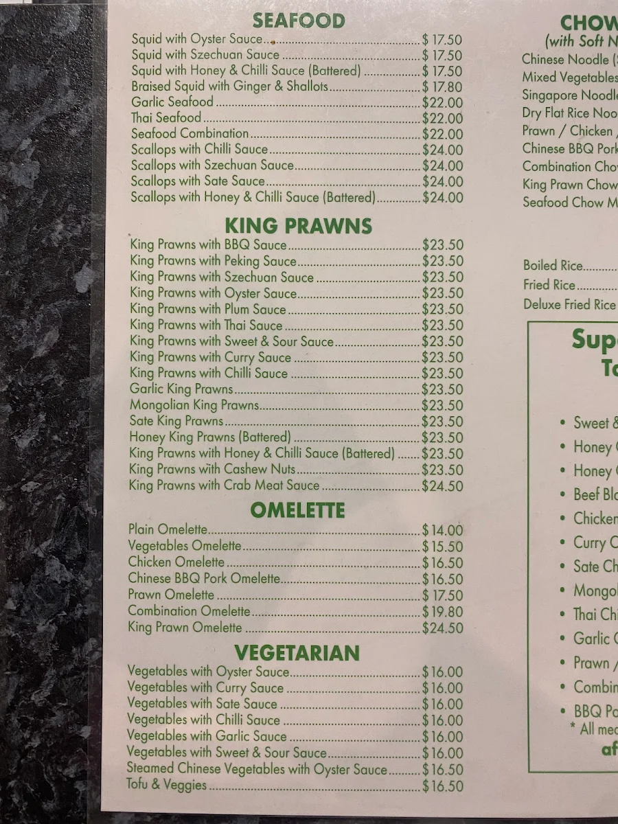 Menu, Golden Century