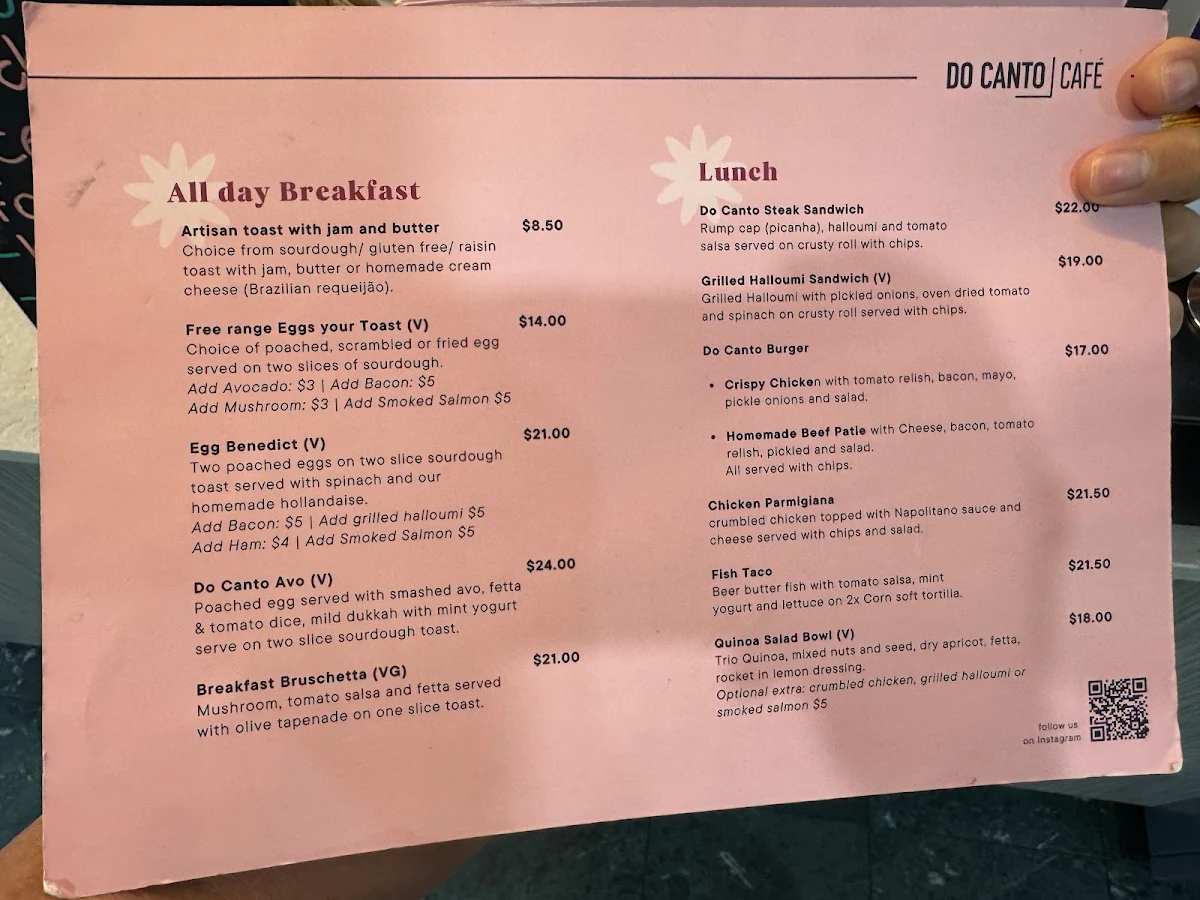 Menu, Do Canto Cafe