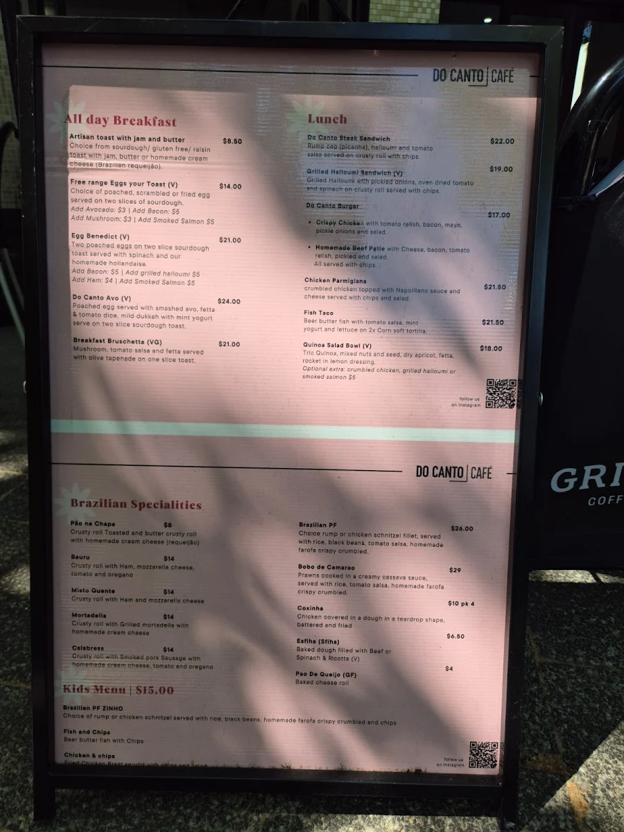 Menu, Do Canto Cafe