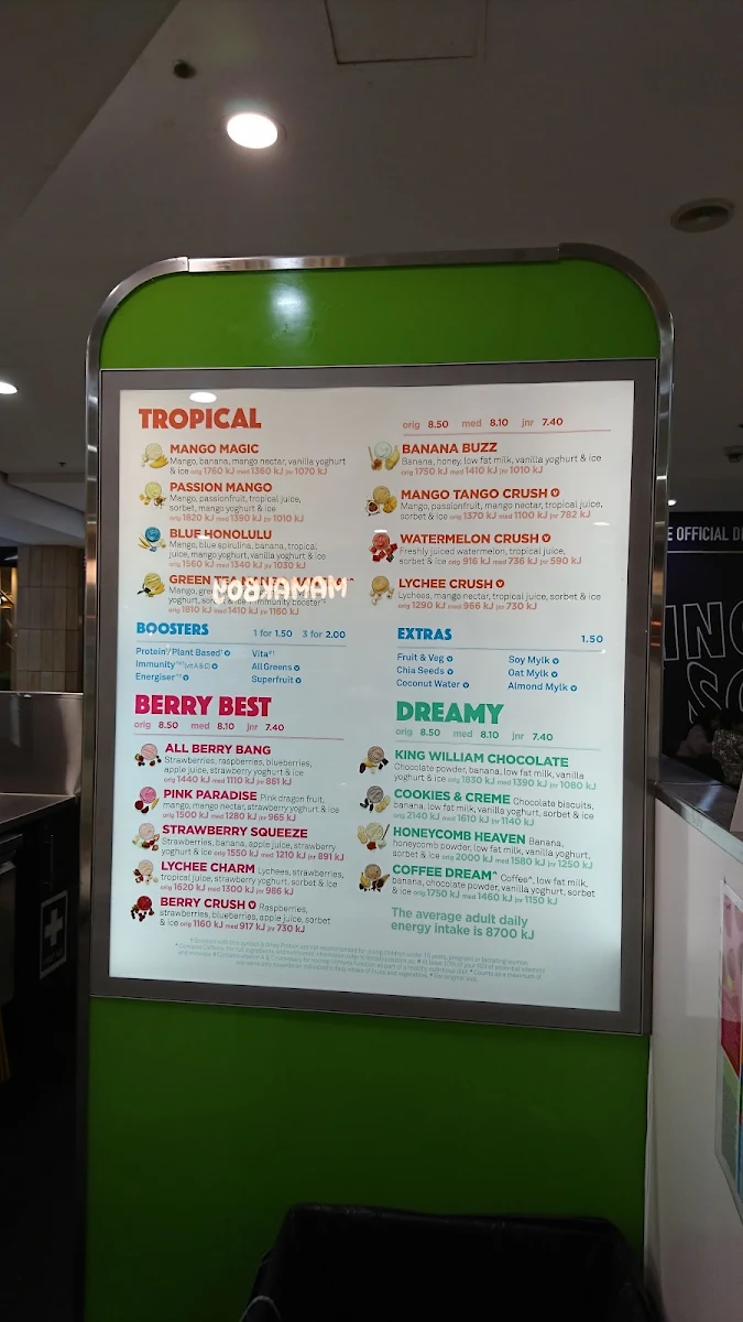 Menu, Boost Juice Myer Centre