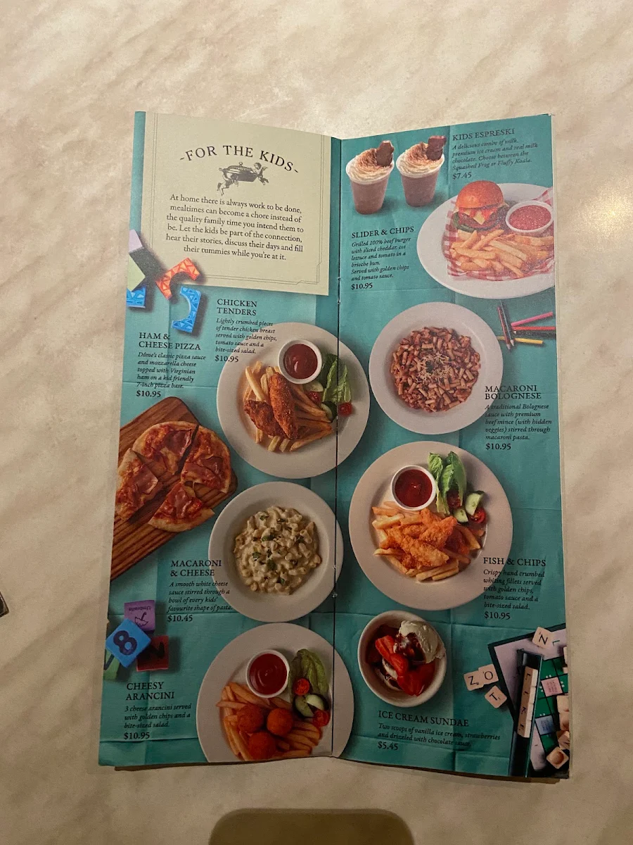 Menu, Dôme Café - Northam