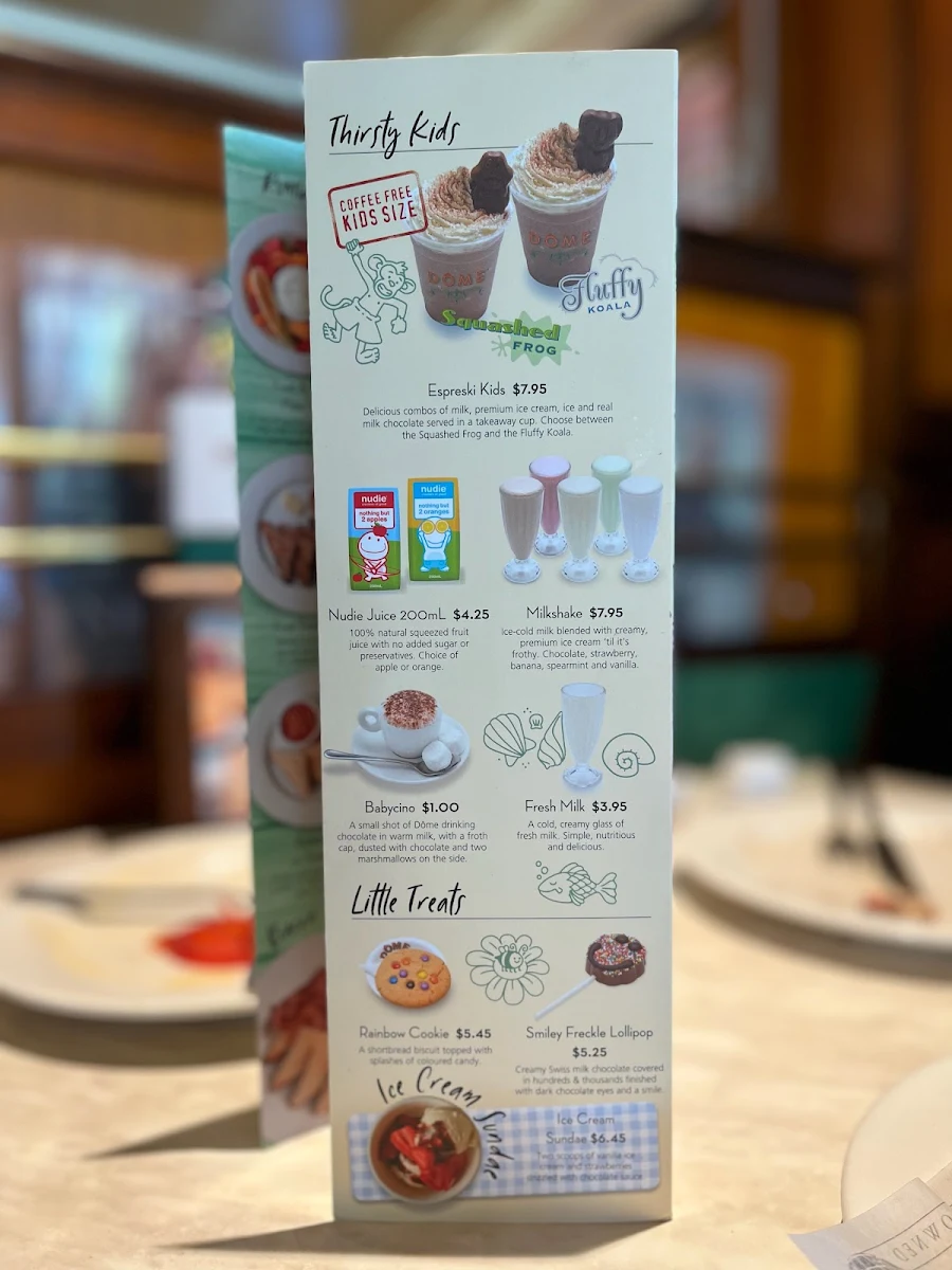 Menu, Dôme Café - Northam