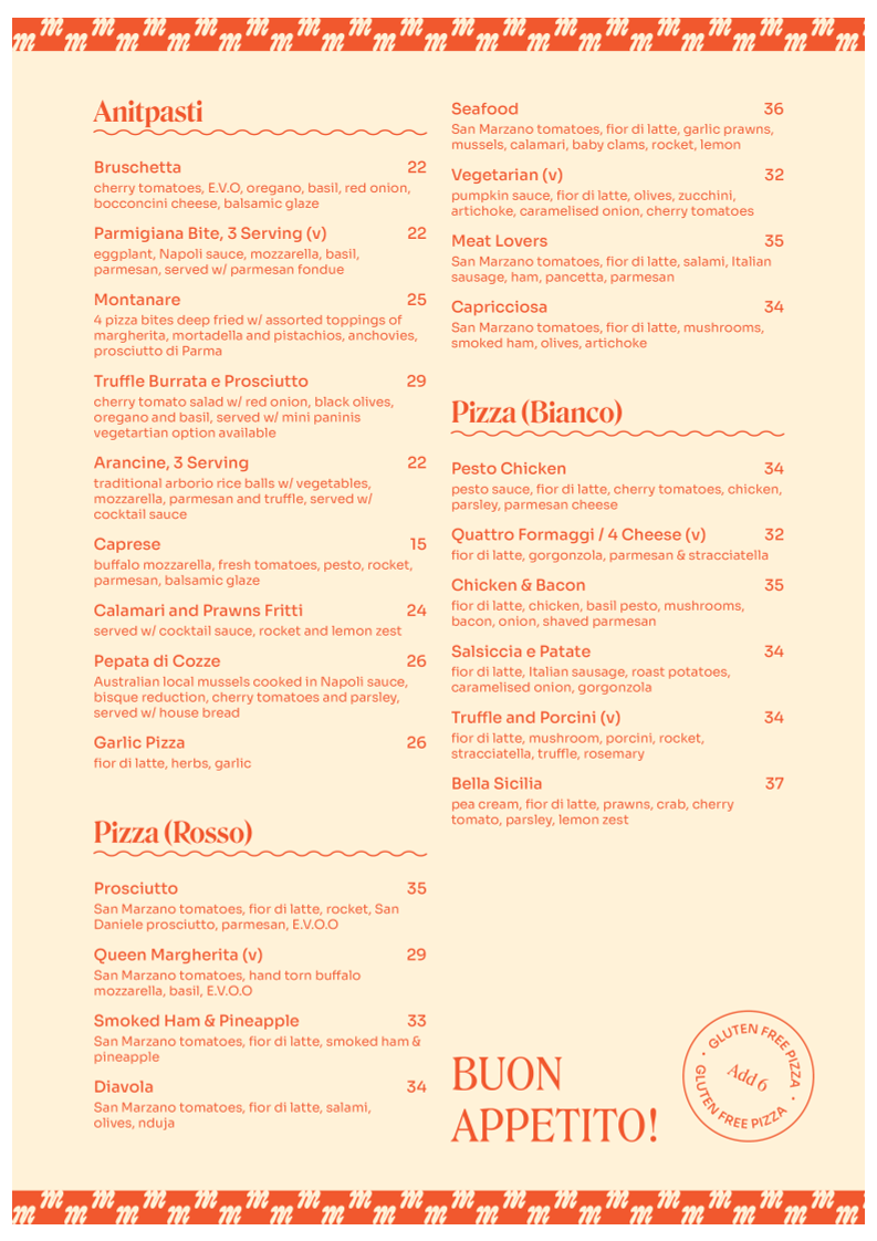 Menu, Mad over Italian - MOI Hope Island