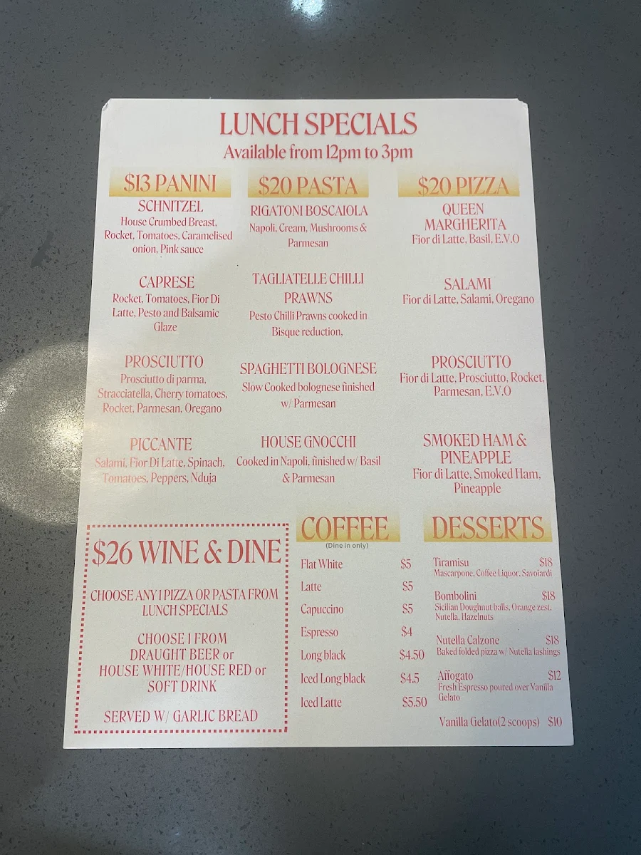 Menu, Mad over Italian - MOI Hope Island