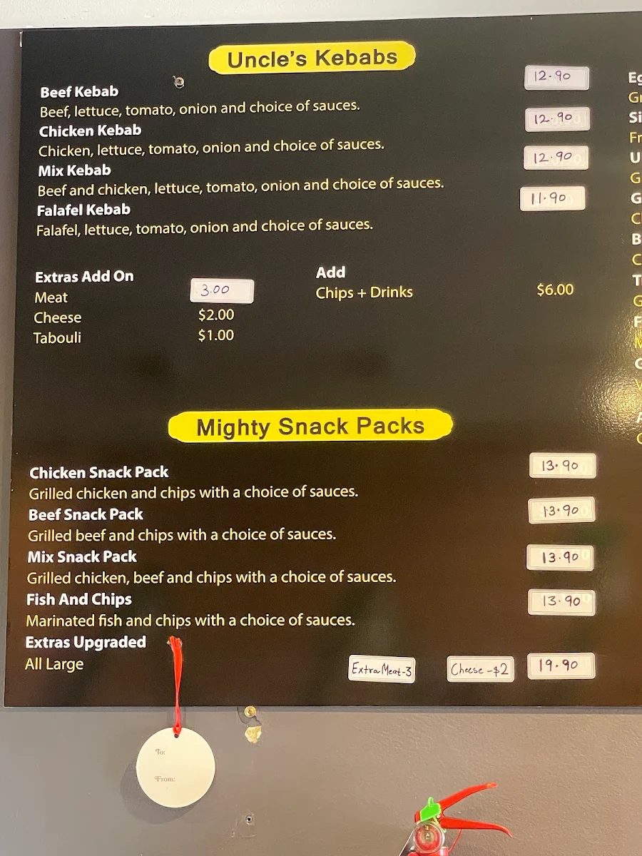 Menu, The Kebab Uncle - Gosford
