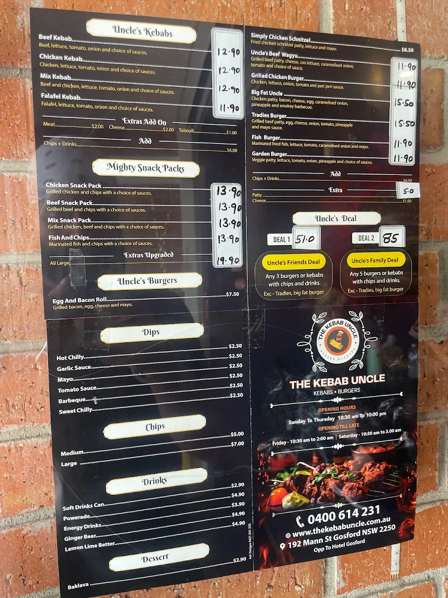 Menu, The Kebab Uncle - Gosford