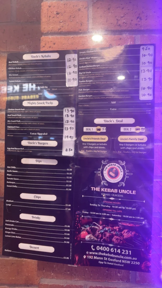 Menu, The Kebab Uncle - Gosford