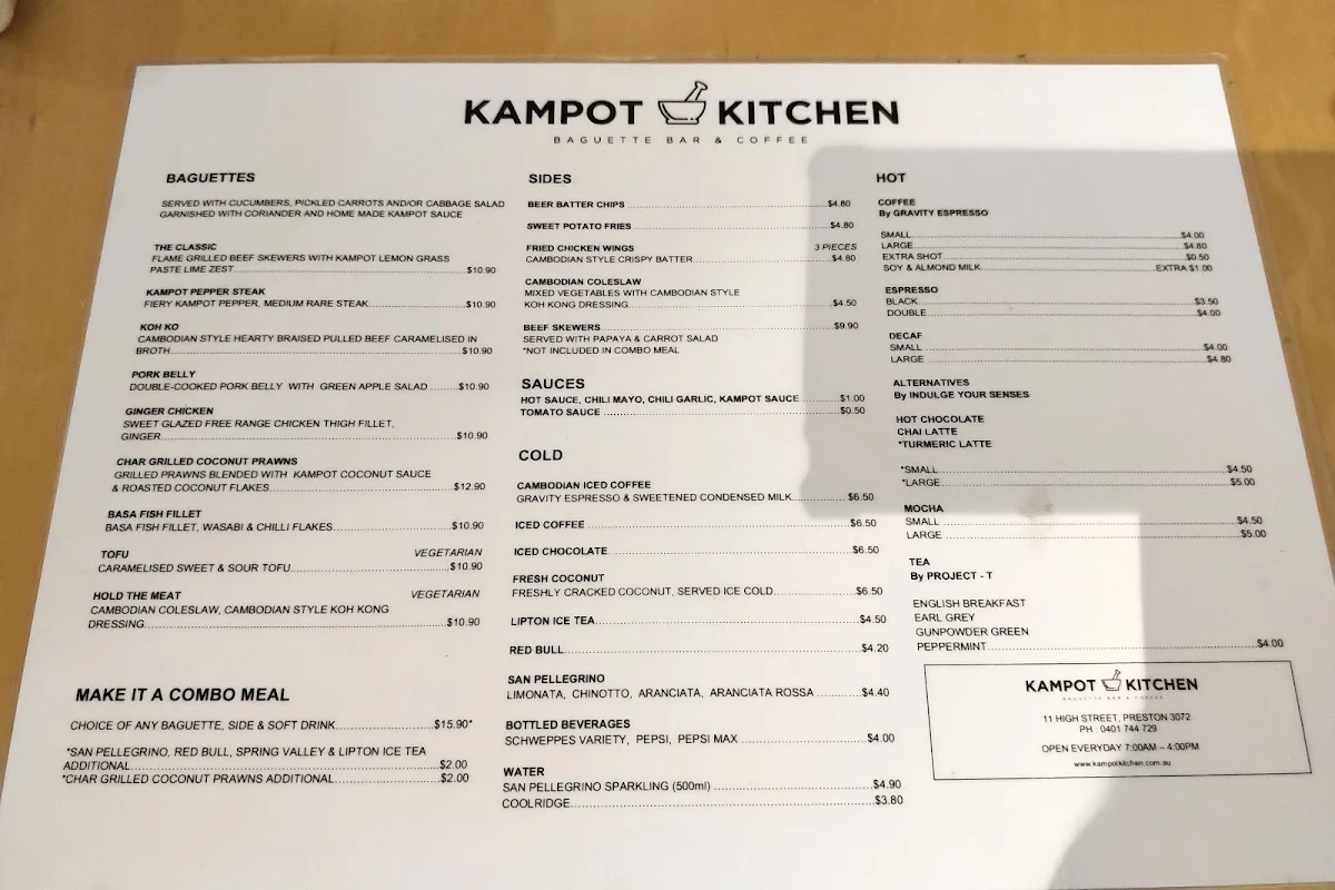 Menu, Kampot Kitchen