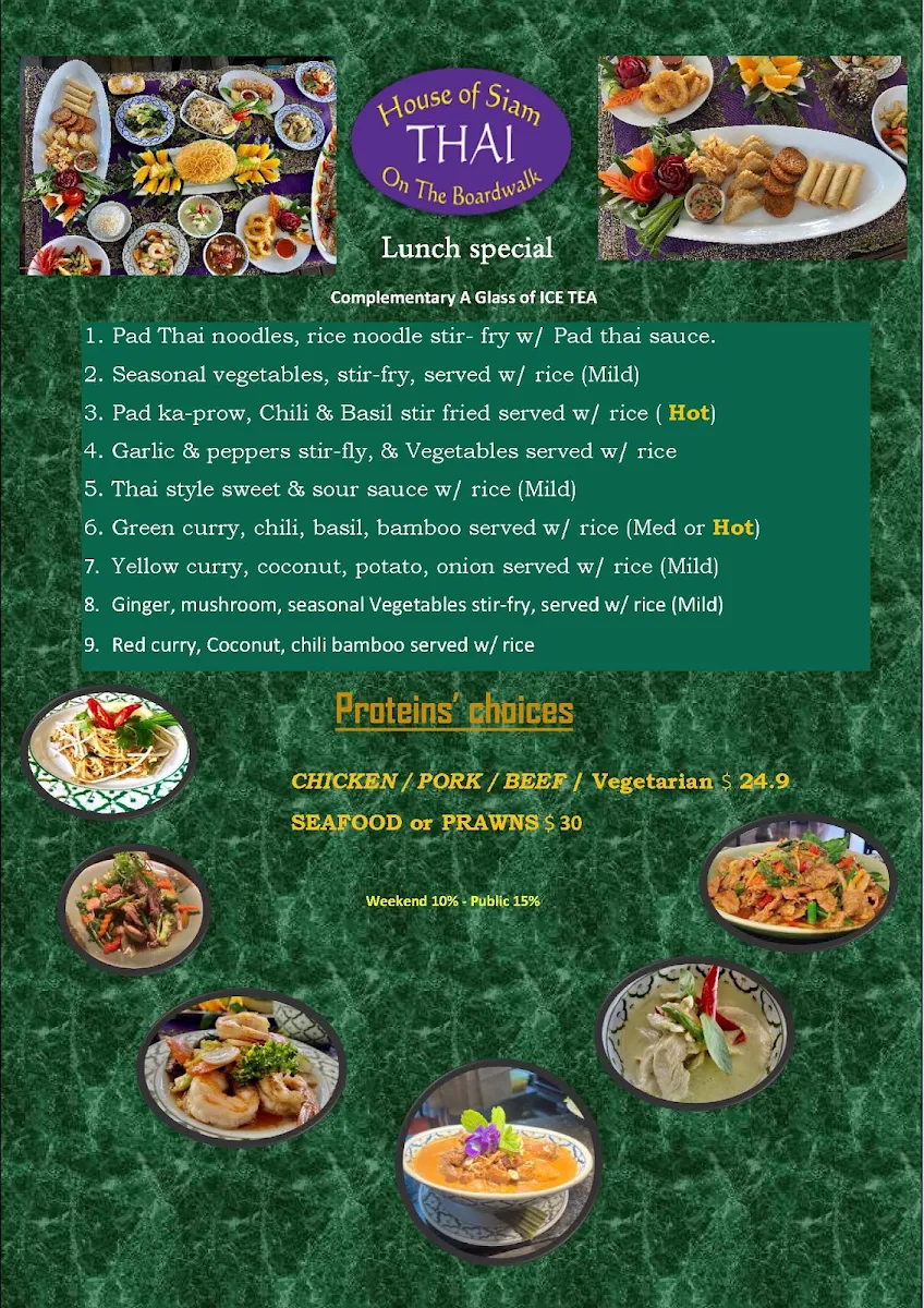 Menu, House Of Siam Thai Restaurant