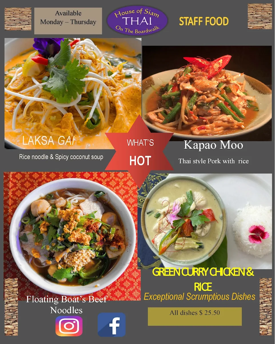 Menu, House Of Siam Thai Restaurant
