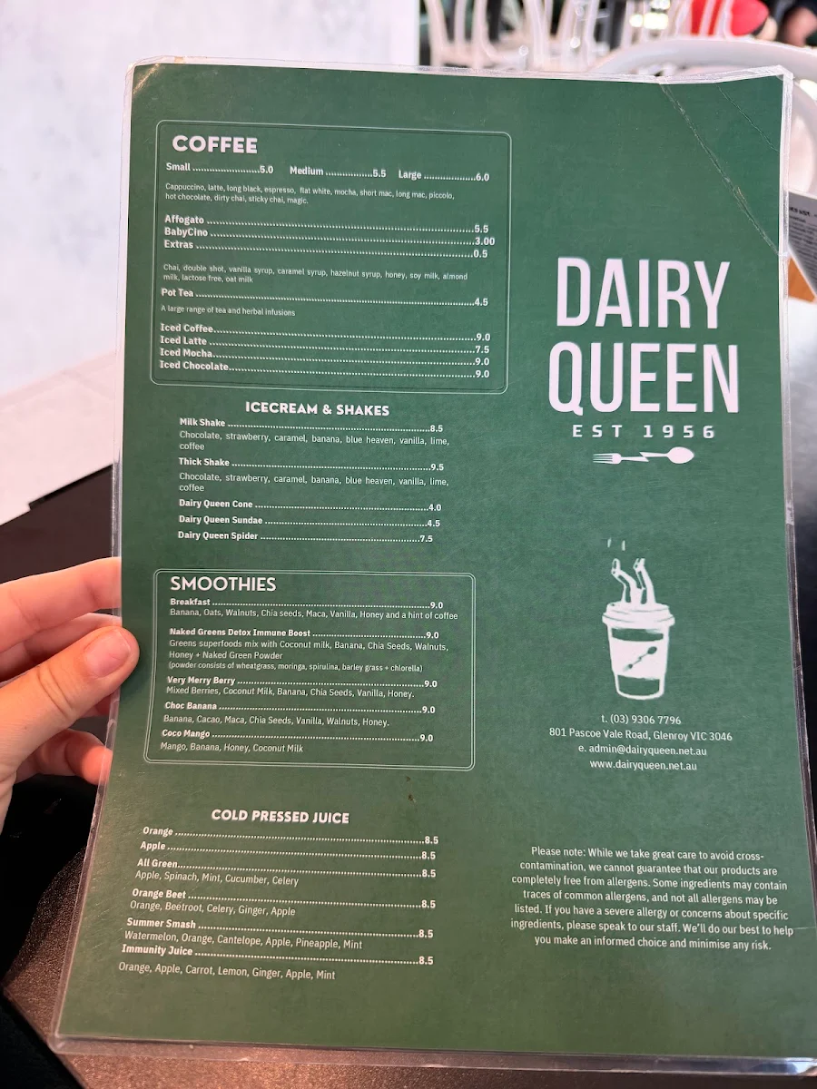 Menu, Dairy Queen
