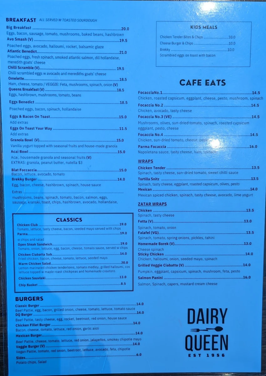 Menu, Dairy Queen