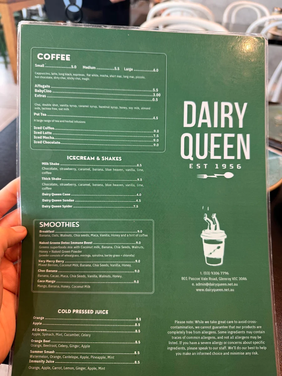 Menu, Dairy Queen