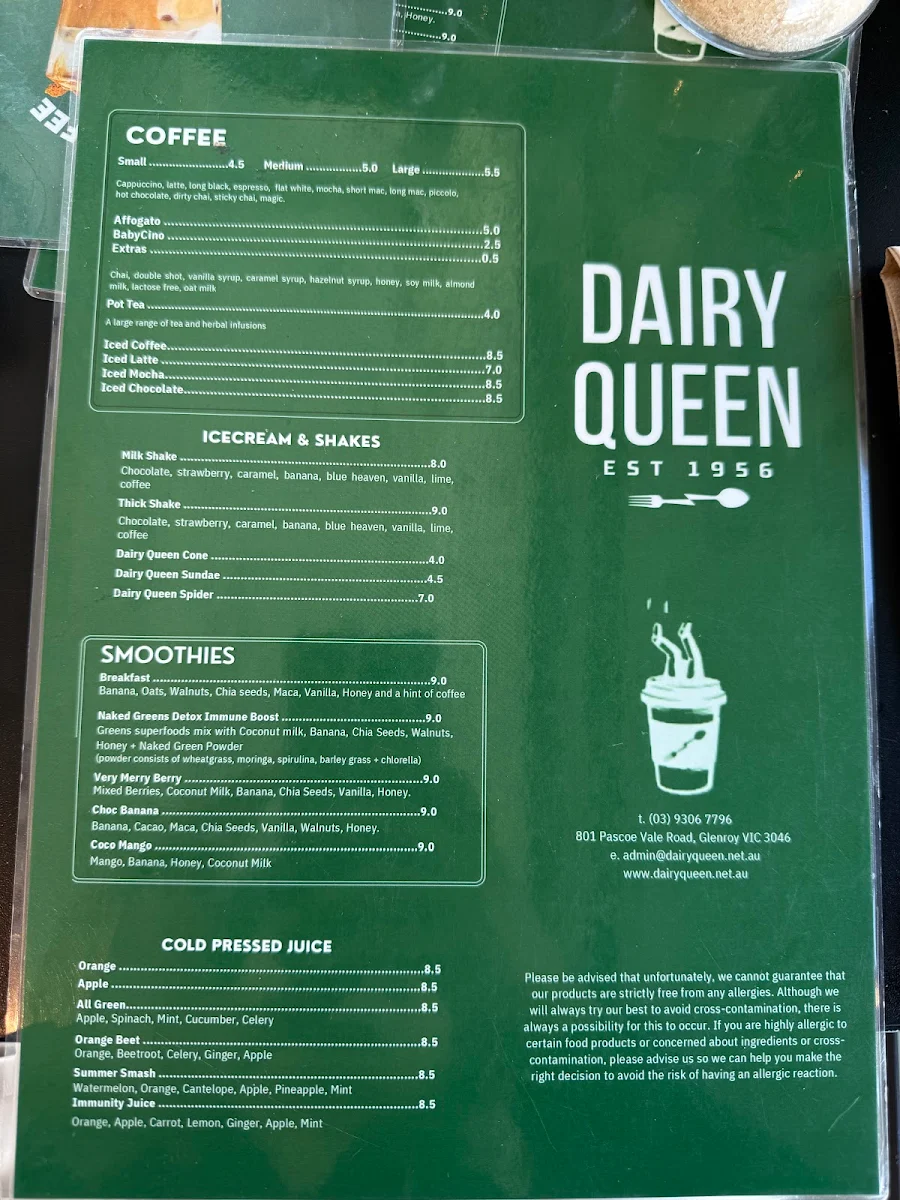 Menu, Dairy Queen