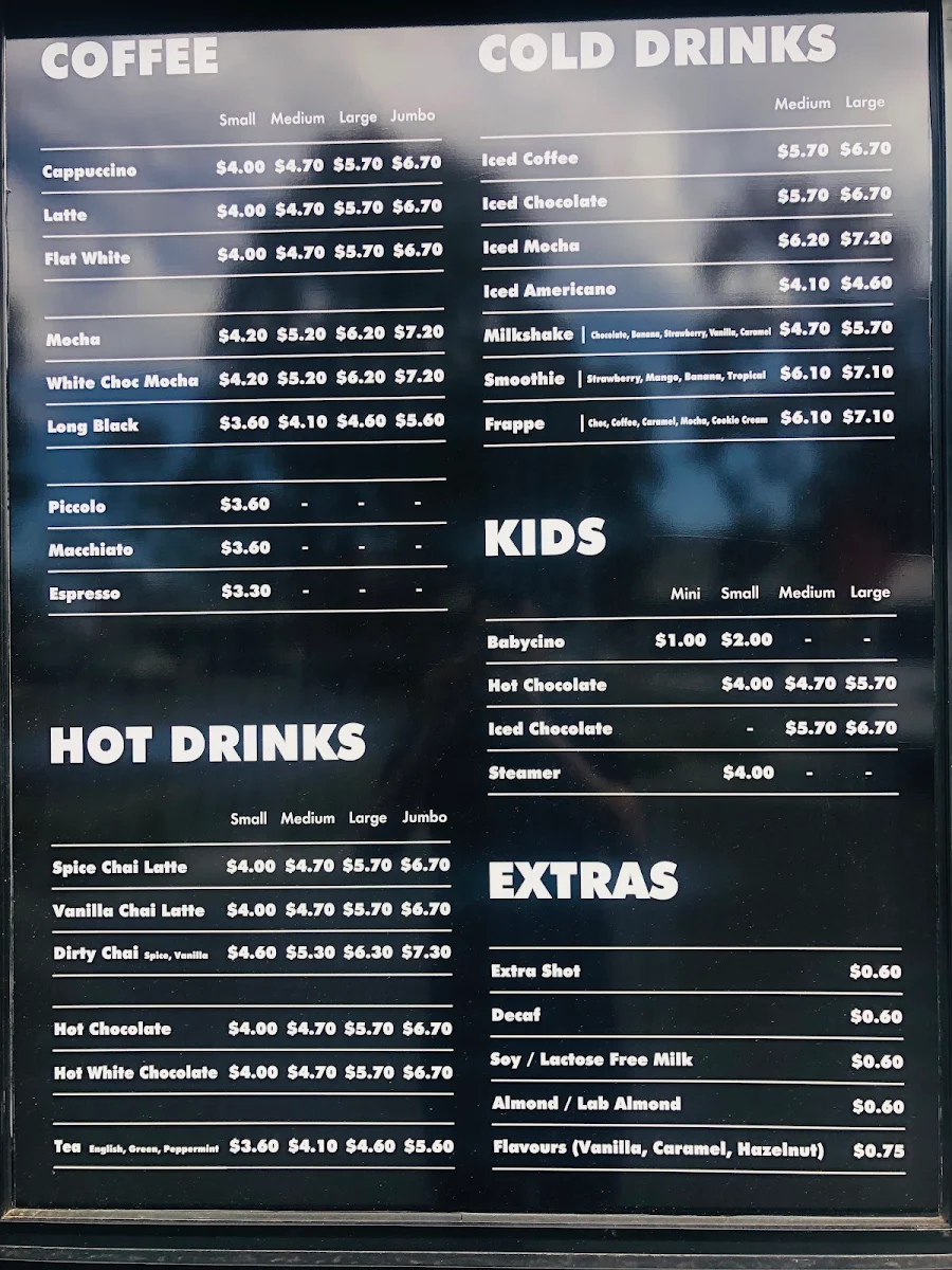 Menu, The Watergardens Coffee Co