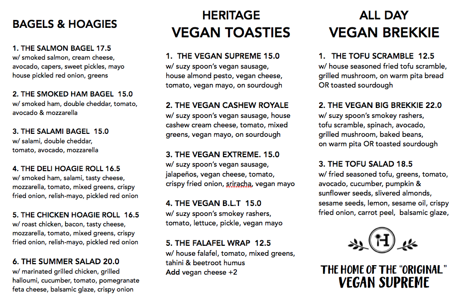 Menu, Heritage Coffee Summer Hill