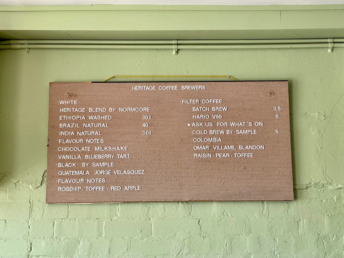 Menu, Heritage Coffee Summer Hill
