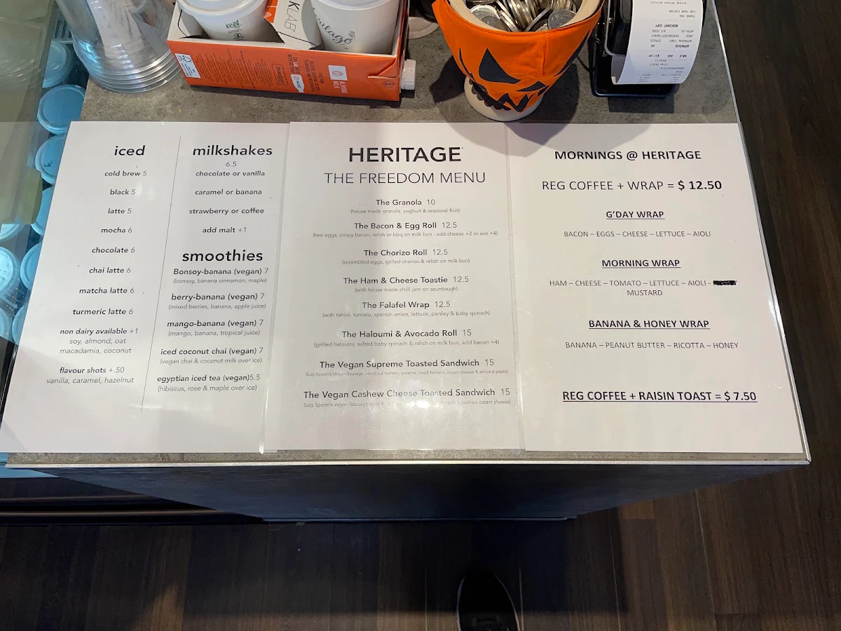 Menu, Heritage Coffee Summer Hill