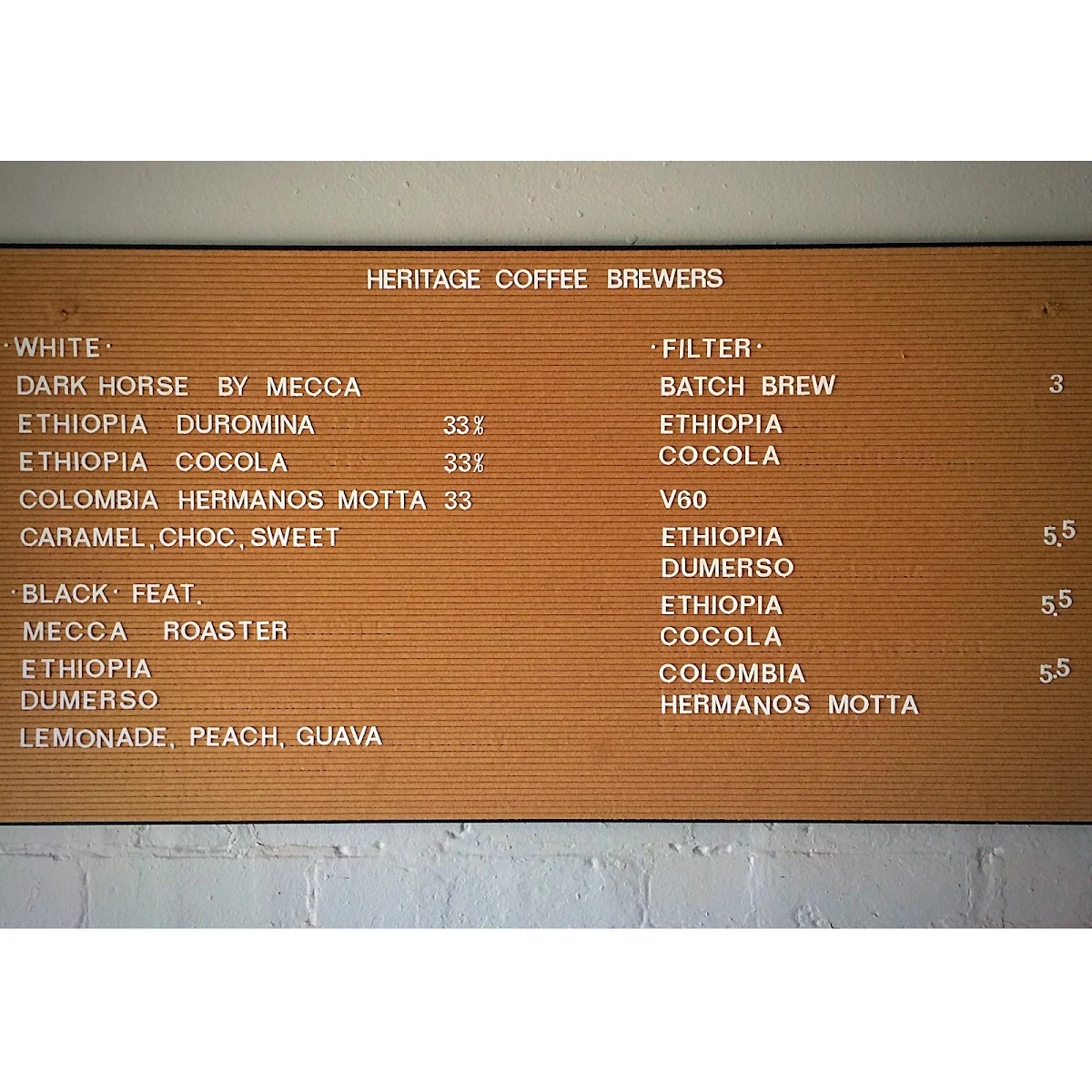 Menu, Heritage Coffee Summer Hill