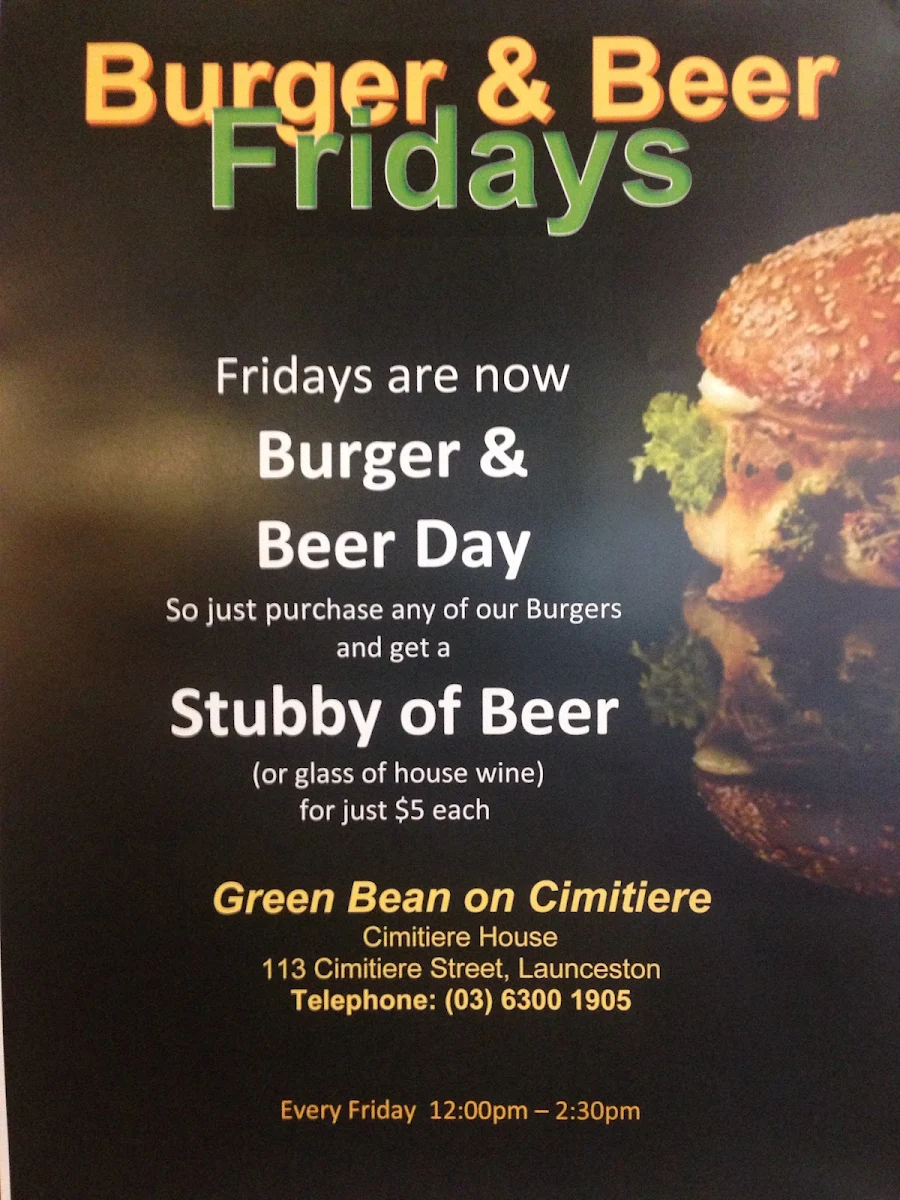 Menu, The Green Bean on Cimitiere