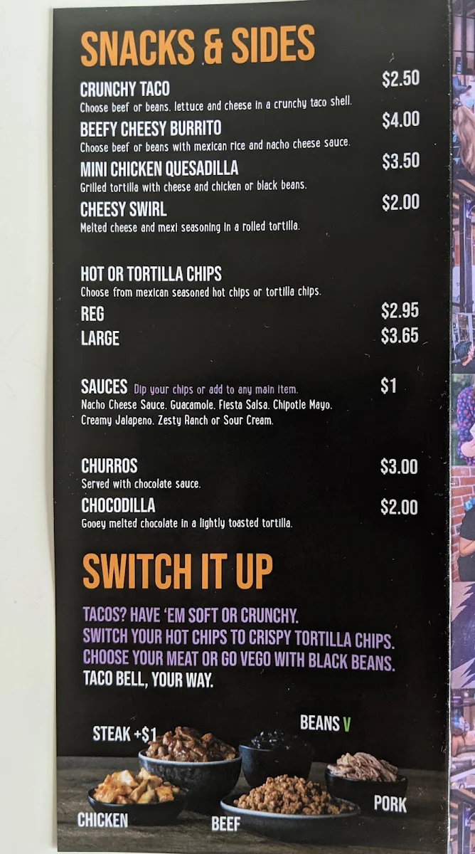 Menu, Taco Bell Green Square