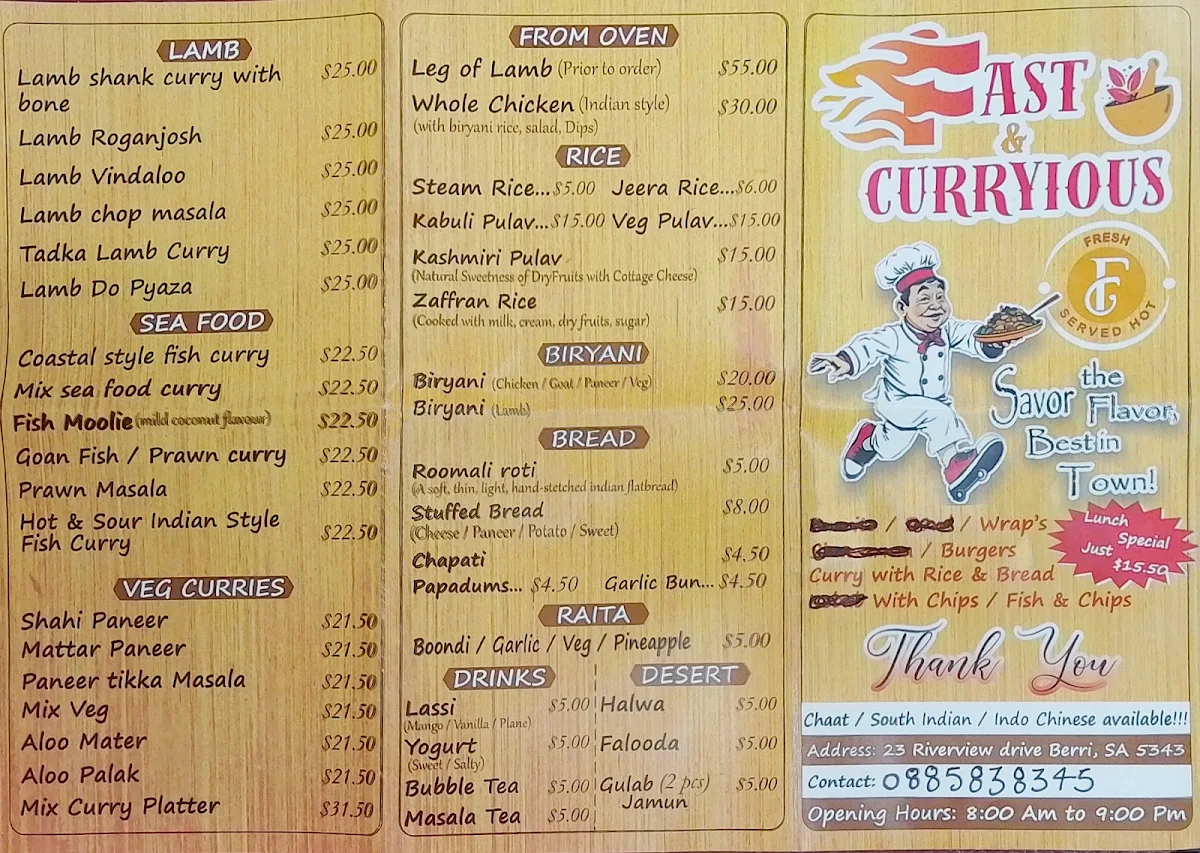 Menu, Fast & Curryious