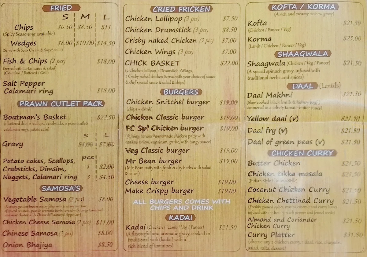 Menu, Fast & Curryious