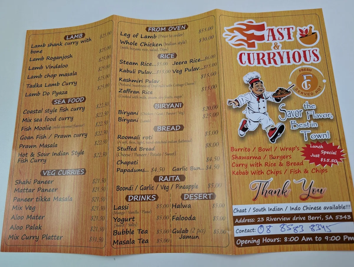 Menu, Fast & Curryious