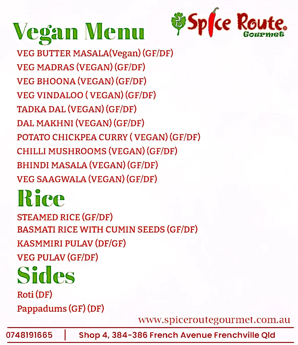 Menu, The Spice Route Gourmet