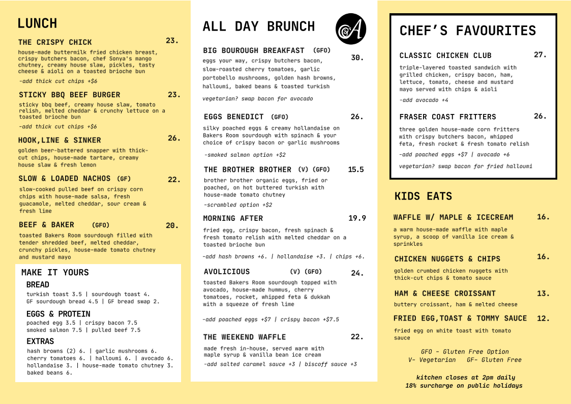 Menu, Alowishus Delicious Maryborough