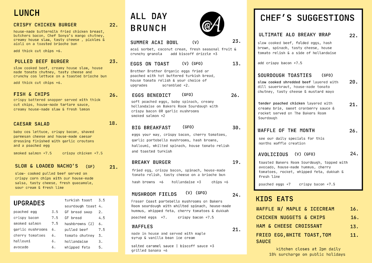 Menu, Alowishus Delicious Maryborough