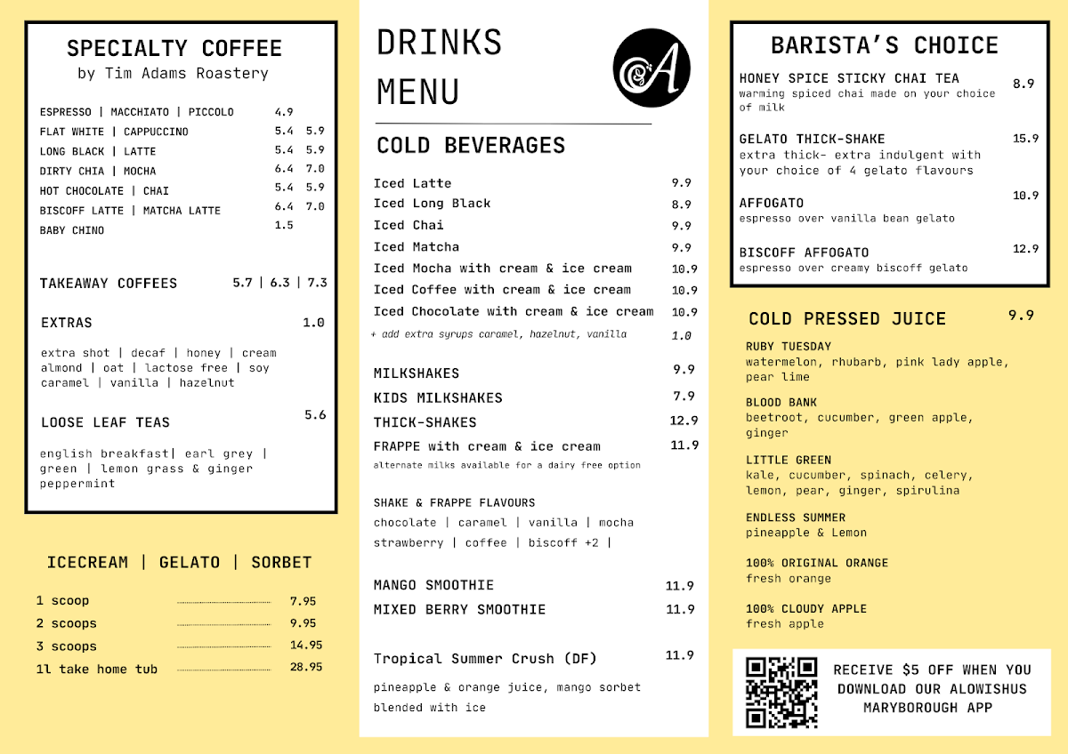 Menu, Alowishus Delicious Maryborough