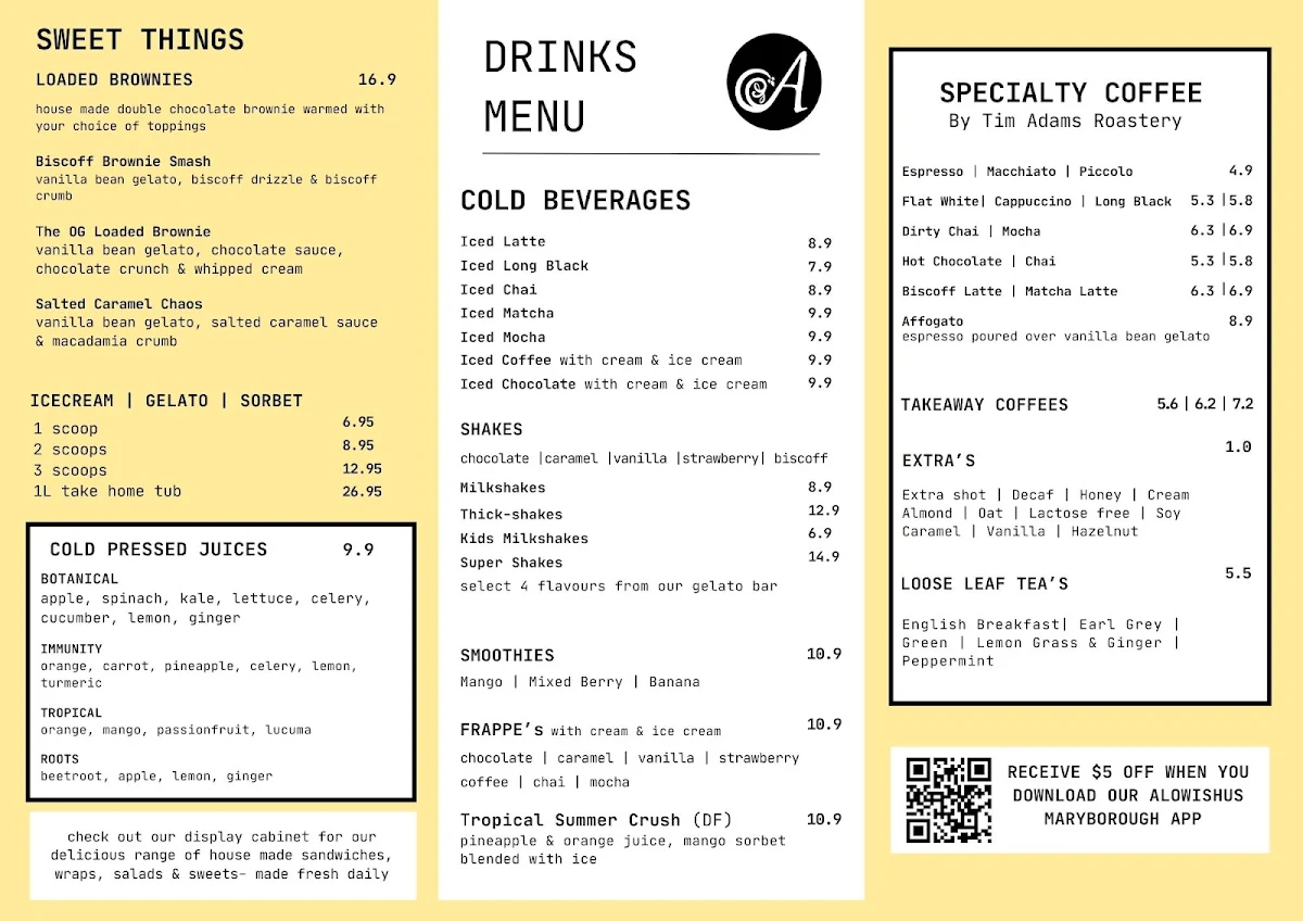 Menu, Alowishus Delicious Maryborough