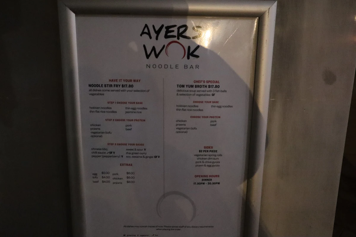 Menu, Ayers Wok