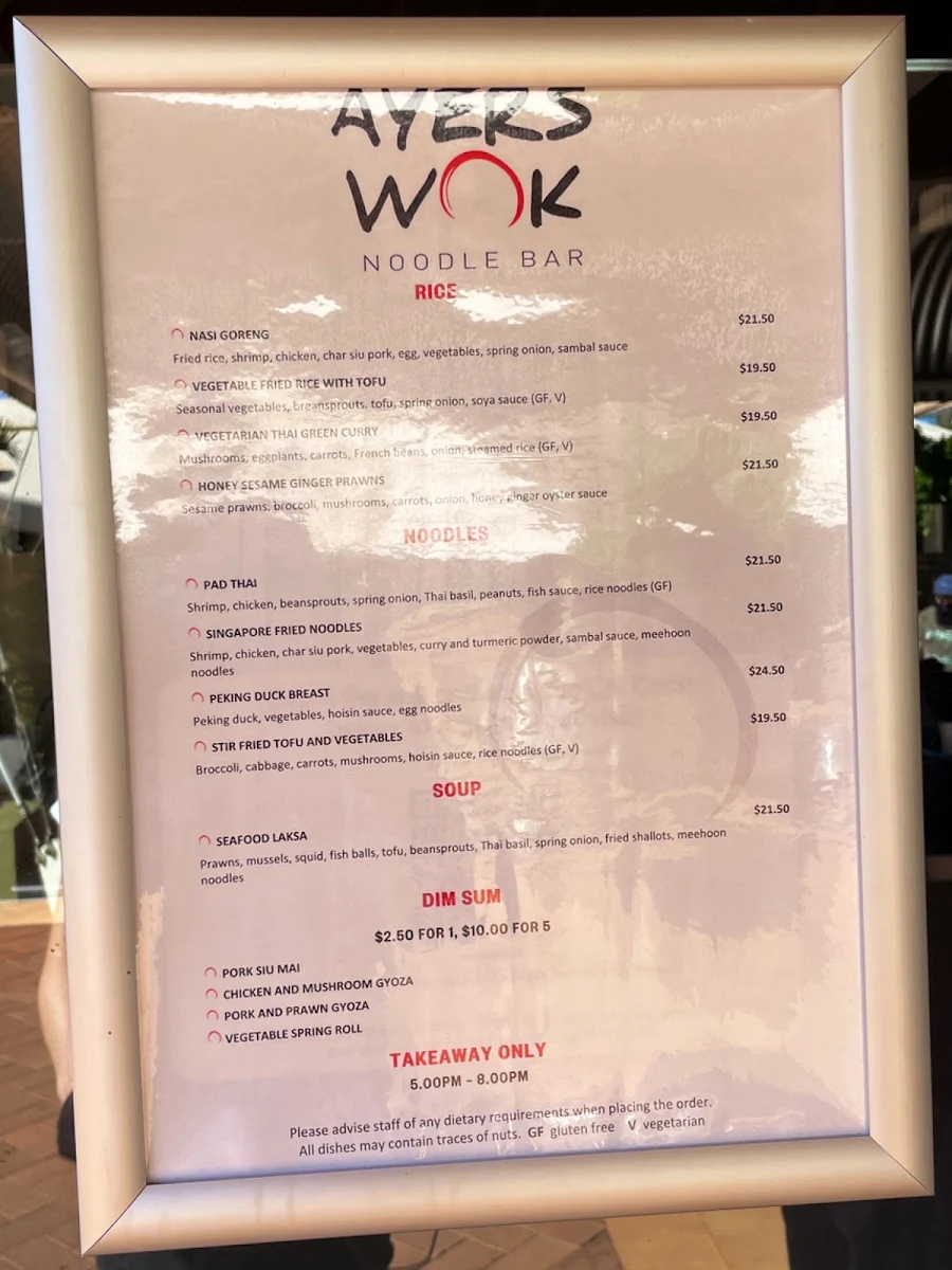 Menu, Ayers Wok