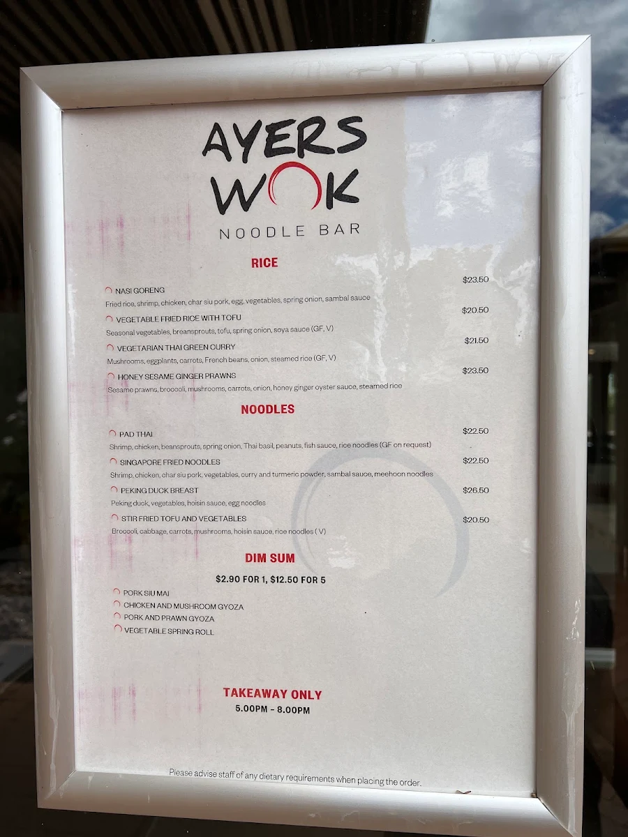 Menu, Ayers Wok