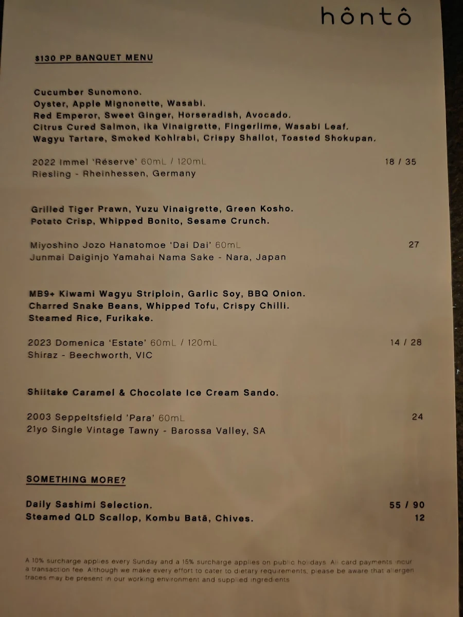 Menu, hôntô