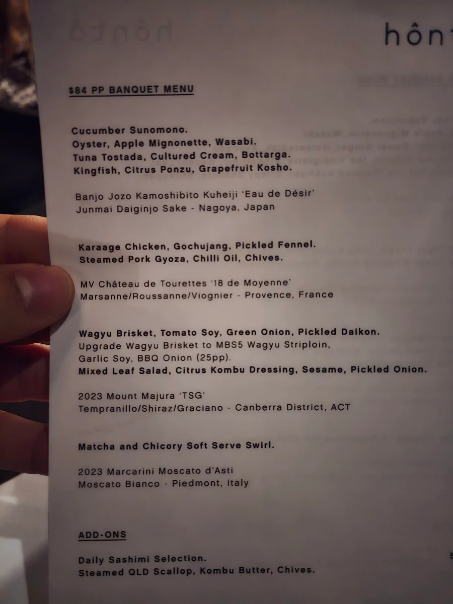 Menu, hôntô