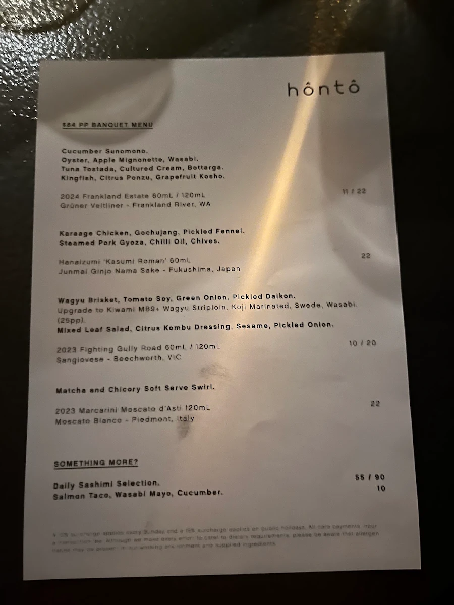 Menu, hôntô