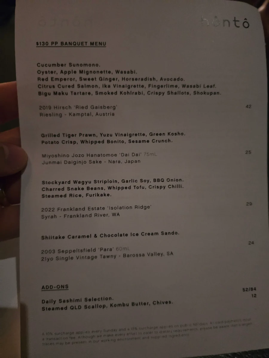 Menu, hôntô
