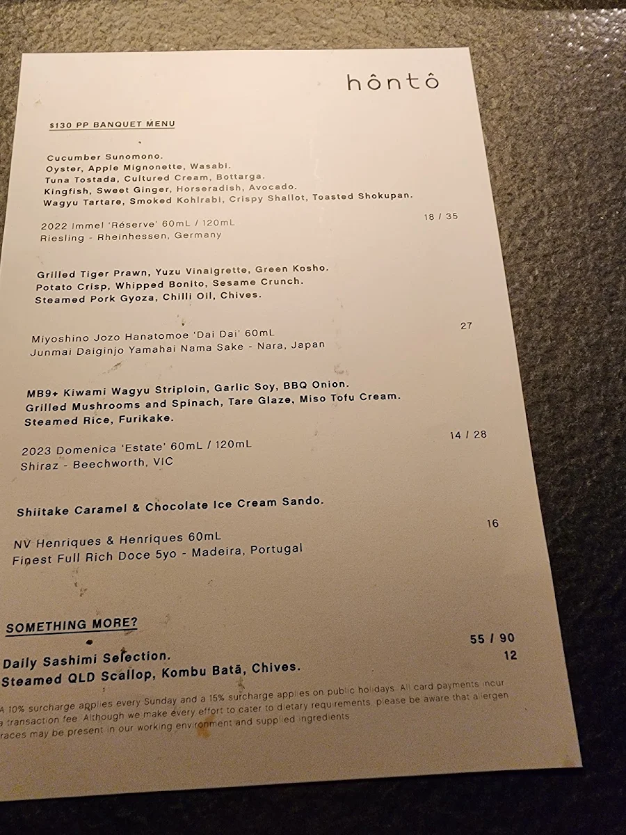 Menu, hôntô
