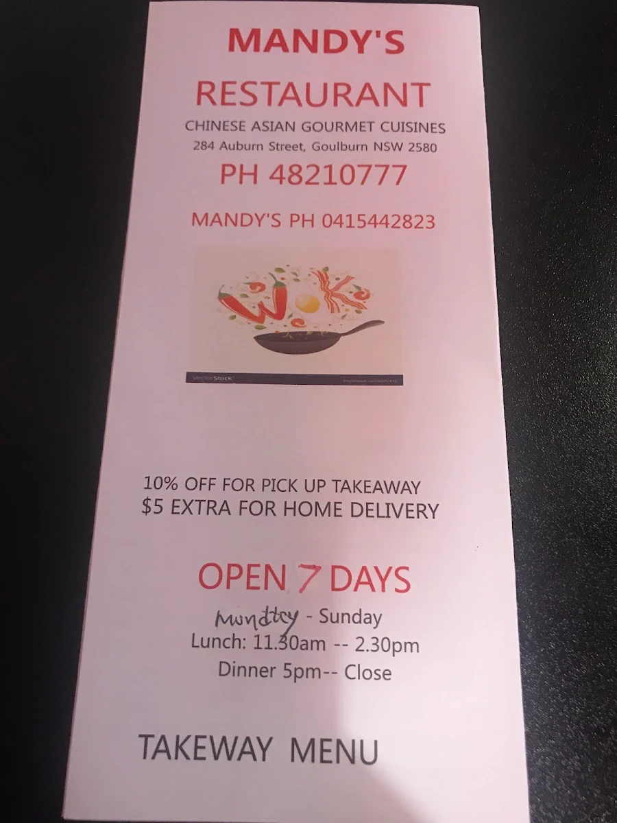 Menu, Mandy's Restaurant